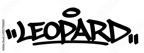 Bold graffiti tag of “Leopard” in urban black strokes with wild jungle energy. A fierce animal tag perfect for streetwear and fast-action themed visuals.