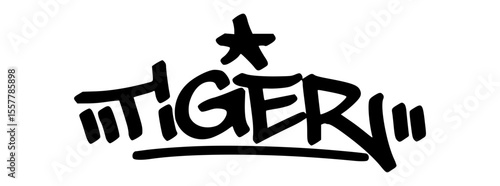 Bold black graffiti tag of “Tiger” with fierce urban energy. A powerful jungle design for intense streetwear, wild visuals, and modern youth culture.