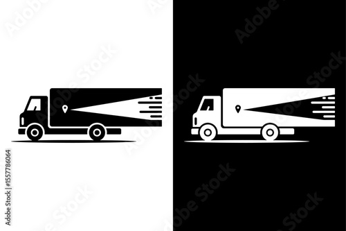 Delivery Truck with Locator and Speed Lines Icon on White Background Vector Art Illustration on white background.