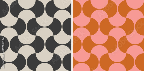 Vector set retro simple geometric seamless patterns in retro style. Vintage abstract geometric pattern in Bauhaus style.