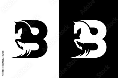 Horse and Letter B Logo, Icon on White Background Vector Art Illustration on white background.