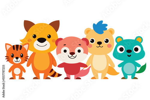 collection of joyful animal friends and children colorfull Vector illustration
