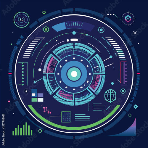 Futuristic Technology Background with Glowing HUD UI Elements