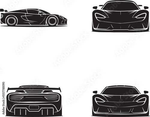  Set of Super Car silhouette vector illustration isolated On Transparent Background 