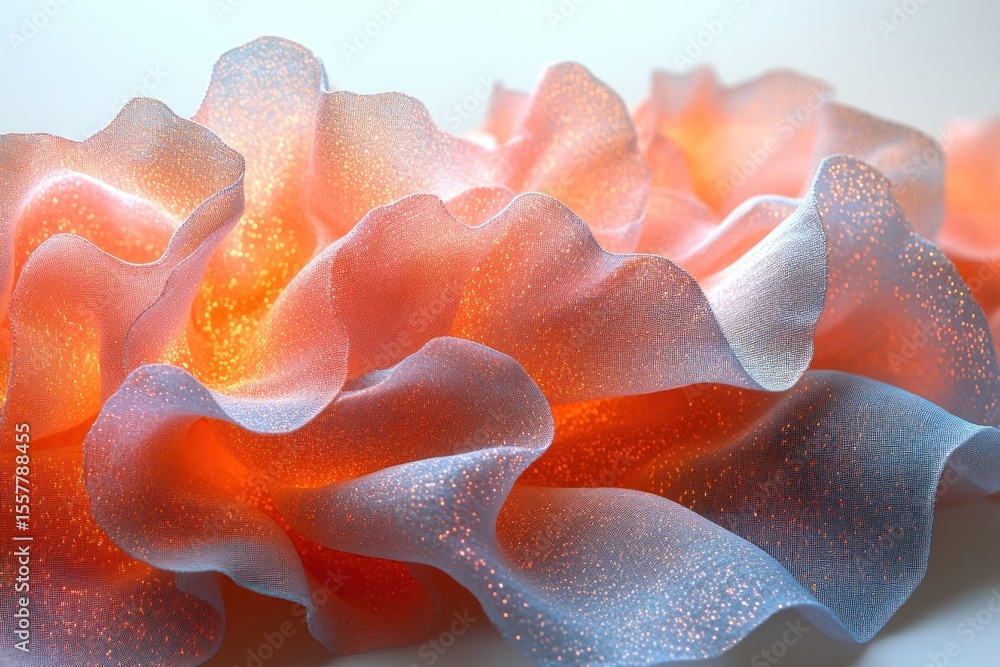 Fototapeta premium Abstract, flowing, textured forms in soft orange and light blue hues