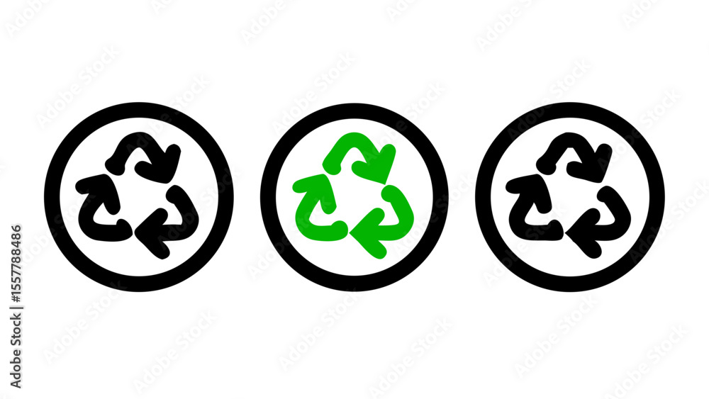 Recycle Symbol Variations Green, Black, and White Circular Icons Recycle Symbol Variations Green, Black, and White Circular Icons
