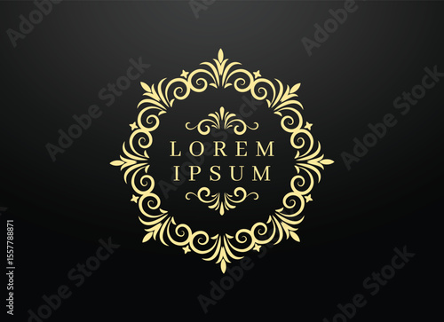 Elegant gold filigree frame; ornate, luxurious, dark background.