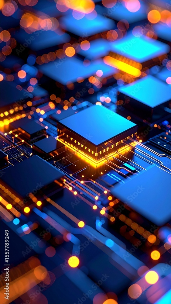Obraz premium Abstract Technology Background Illuminated Circuit Board Chip.