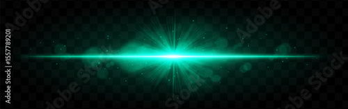 Light burst. Teal radiant glow with burst rays and soft floating sparkles on checkered transparent background, suitable for sci-fi themes.