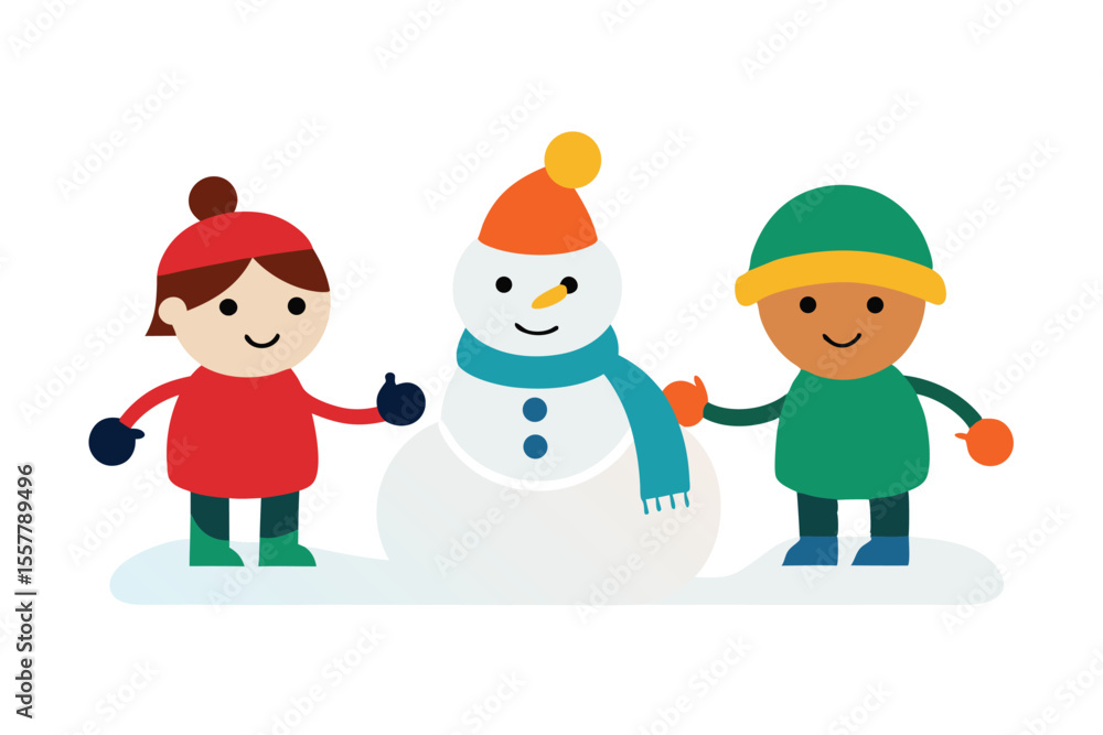 holiday-themed icons of kids building snowman colorfull Vector illustration holiday-themed icons of kids building snowman colorfull Vector illustration