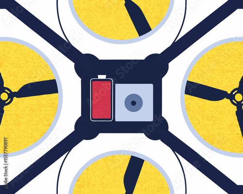 Abstract illustration of a drone showing propellers and battery level with a modern flat design style on a transparent background