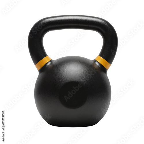 Black kettlebell with yellow accents isolate on a transparent background