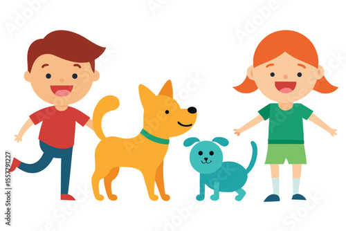 playful icon collection of kids and pets interacting colorfull Vector illustration