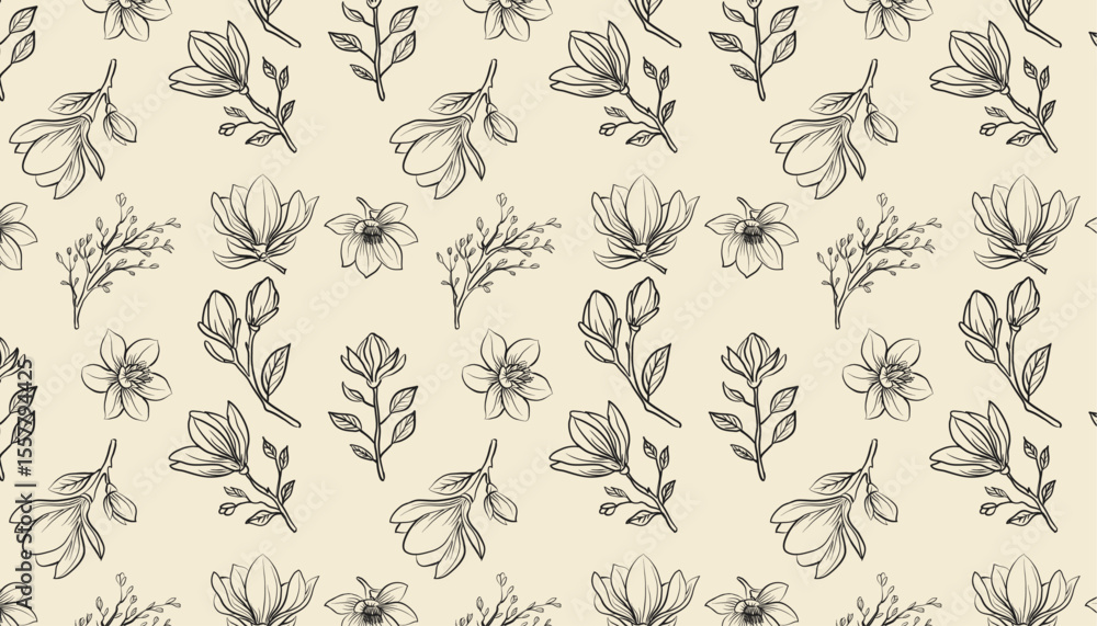 Magnolia Flowers Seamless Pattern. Magnolia Flowers Seamless Pattern.