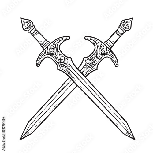 Crossed swords weaponry antique metal heraldic emblem