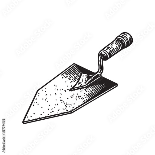 Trowel tool for construction work black and white graphic