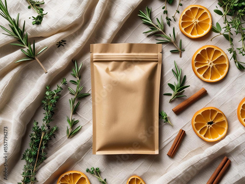 Wallpaper Mural Kraft Paper Pouch with Herbs and Citrus Flat Lay Torontodigital.ca