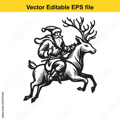 Wallpaper Mural Vintage Santa Claus Riding Reindeer Through Forest Engraving Vector Illustration for Christmas Season Joy and Festive Celebration Torontodigital.ca