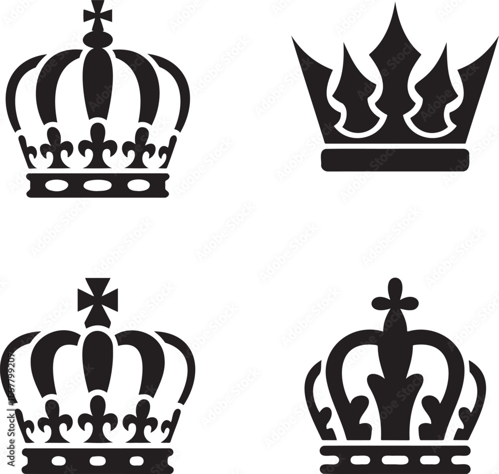 Set of Royal crown silhouette vector illustration isolated On Transparent Background Set of Royal crown silhouette vector illustration isolated On Transparent Background