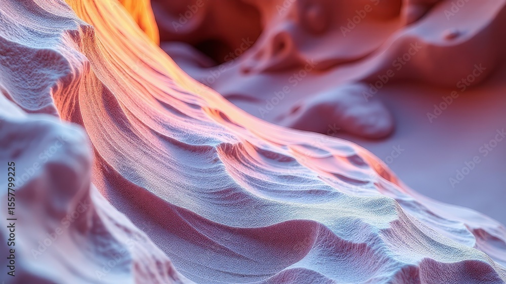 Fototapeta premium Detailed closeup of a glowing, textured rock surface with flowing patterns resembling molten lava.