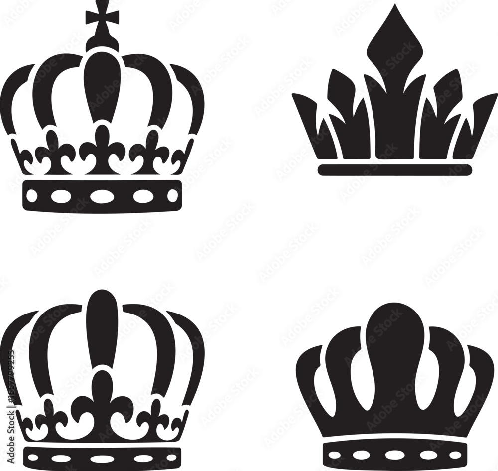 Fototapeta premium Set of Royal crown silhouette vector illustration isolated On Transparent Background 