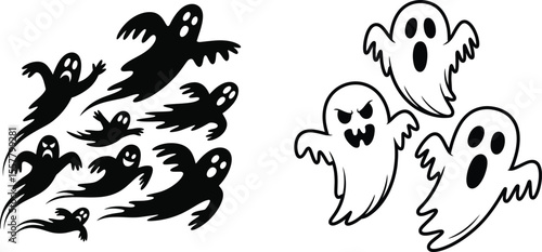 Ghost Cartoon Silhouettes | Halloween Party Decoration Elements