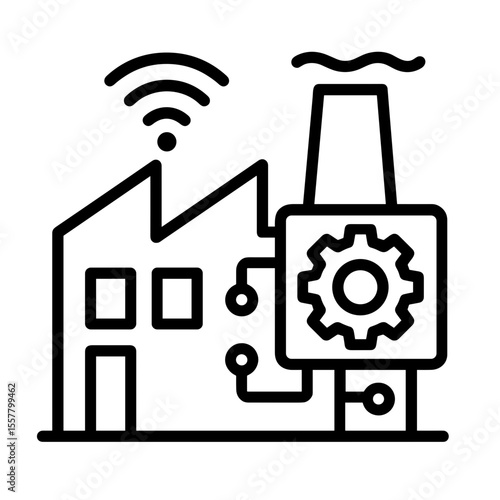 Industrial factory with connected technology and Wi-Fi symbol  