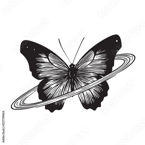 Butterfly with saturn rings concept design for tattoo