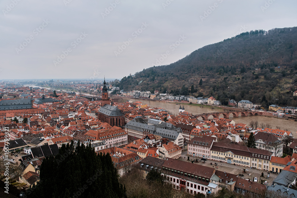 Fototapeta premium Blick vom Heidelberger Schloss auf Stadt und Neckar