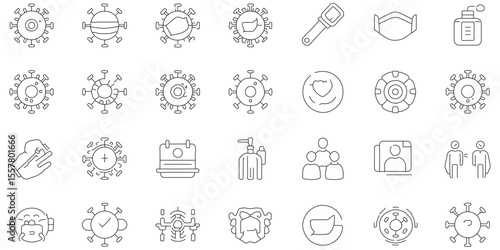 Set of black line icon related to virus with seamless pattern abstract background, modern icon pattern health element with tecnology service.
