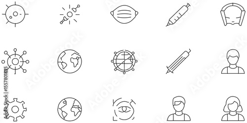 Set of black line icon related to virus with seamless pattern abstract background, modern icon pattern health element with tecnology service.