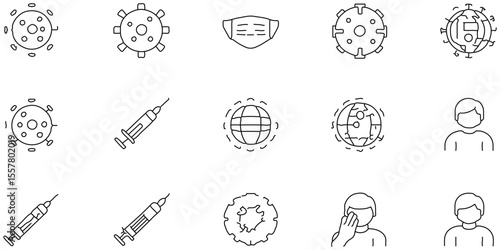 Set of black line icon related to virus with seamless pattern abstract background, modern icon pattern health element with tecnology service.