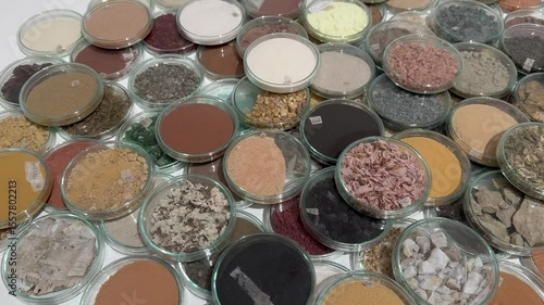 Scientific Mineral Collection in Glass Petri Dishes