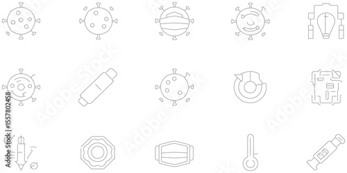 Set of black line icon related to virus with seamless pattern abstract background, modern icon pattern health element with tecnology service.