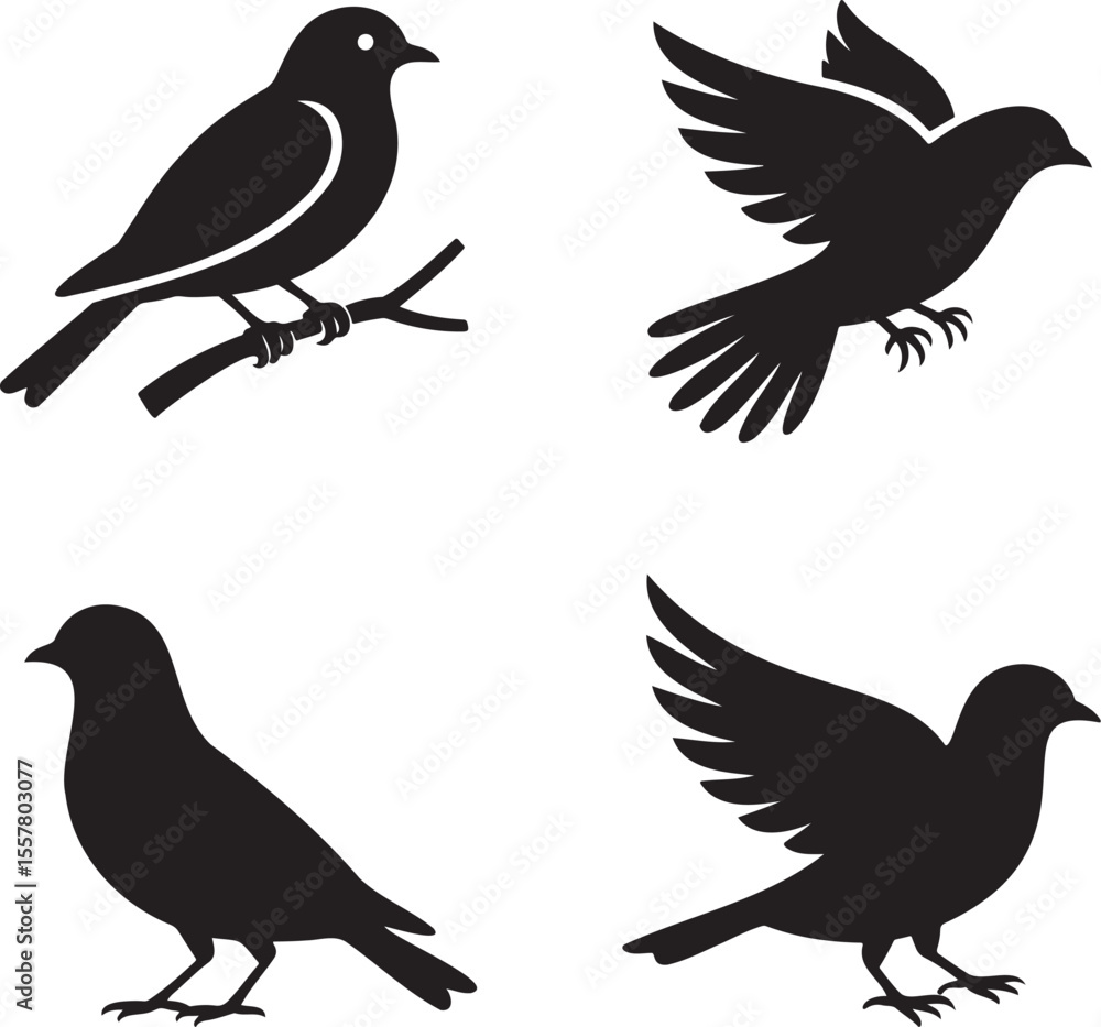 Obraz premium Set of bird icon silhouette vector illustration isolated On Transparent Background