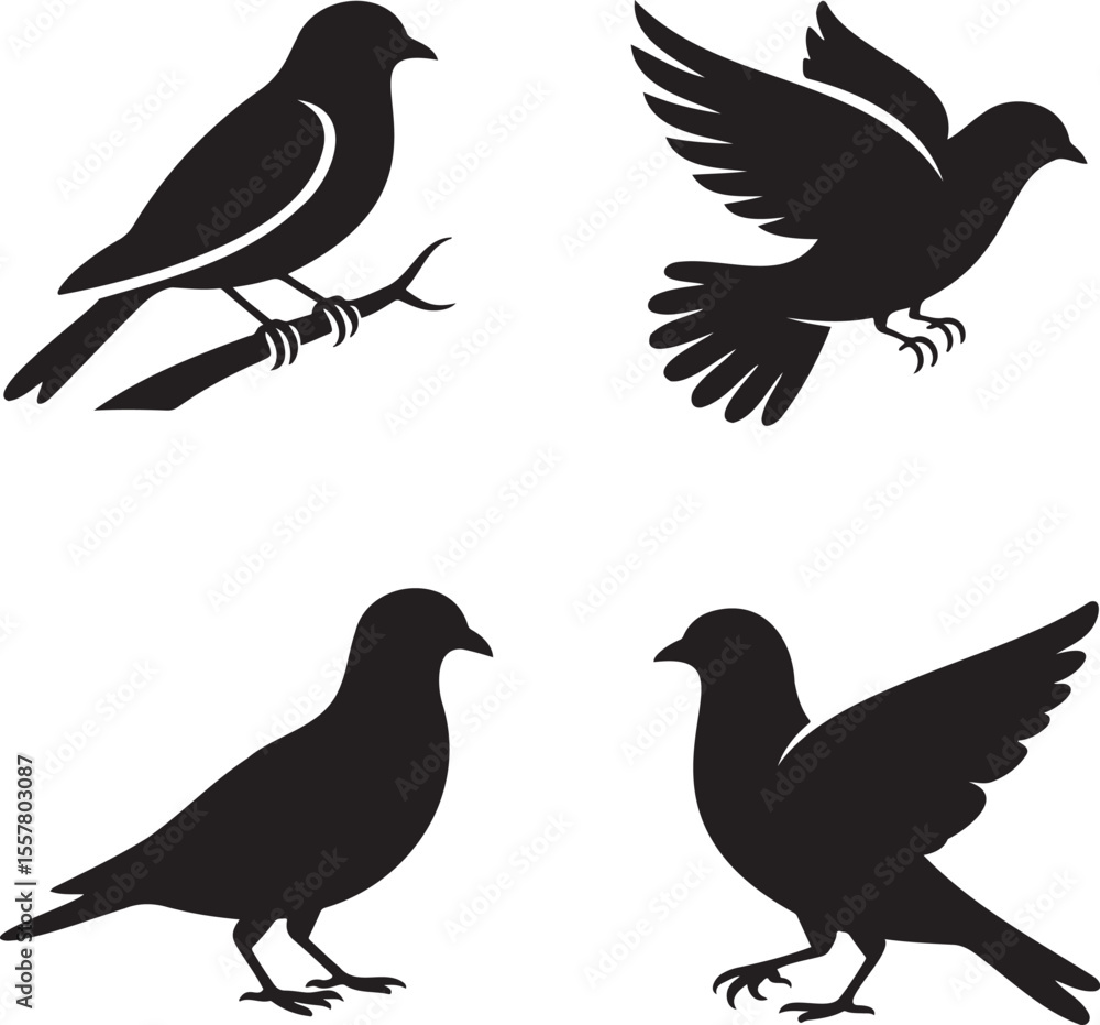Fototapeta premium Set of bird icon silhouette vector illustration isolated On Transparent Background