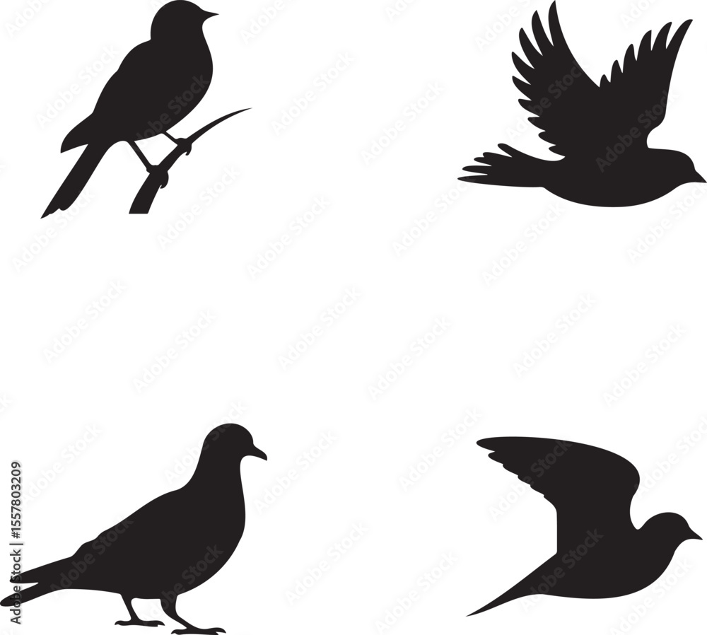 Set of bird icon silhouette vector illustration isolated On Transparent Background Set of bird icon silhouette vector illustration isolated On Transparent Background