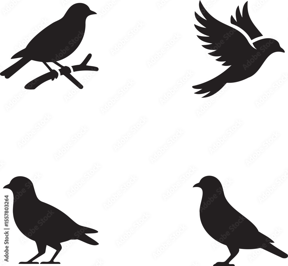 Fototapeta premium Set of bird icon silhouette vector illustration isolated On Transparent Background