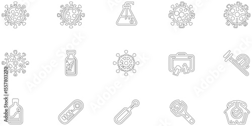 Set of black line icon related to virus with seamless pattern abstract background, modern icon pattern health element with tecnology service.