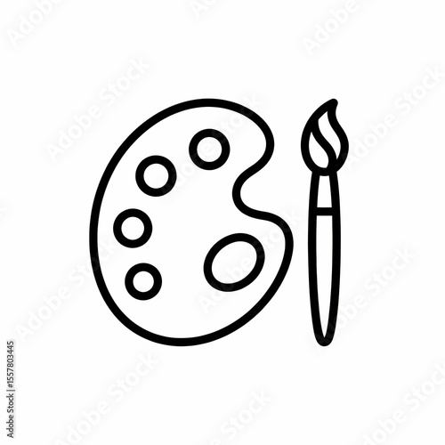 Simple and Elegant Line Art of Paint Palette and Brush Icon Representing Creativity and Artistic Expression in Minimalist Design