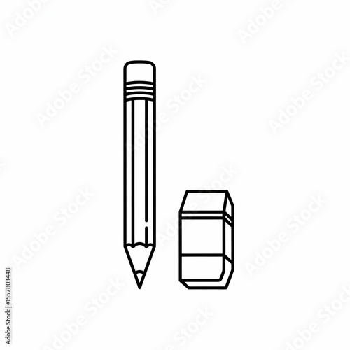 Simple Black and White Illustration of a Pencil and Eraser on White Background for Minimalist Design and Creative Projects