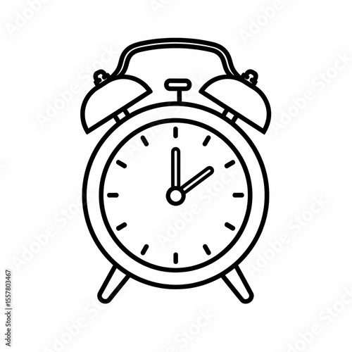 Vintage alarm clock illustration with bell ringing, classic design featuring round face and pointed hands, perfect for time management themes