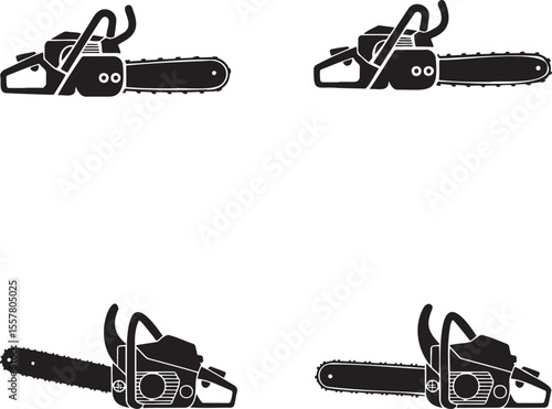  Set of Chain Saw silhouette vector illustration isolated On Transparent Background 