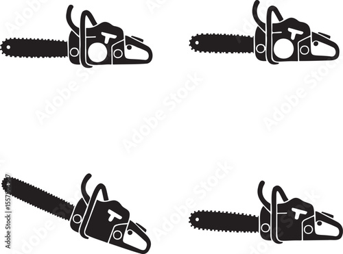  Set of Chain Saw silhouette vector illustration isolated On Transparent Background 