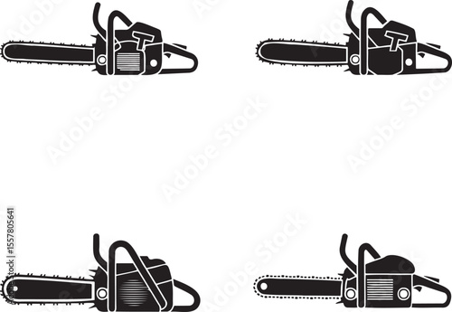  Set of Chain Saw silhouette vector illustration isolated On Transparent Background 