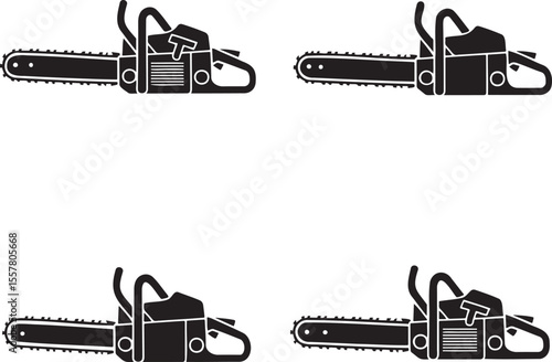  Set of Chain Saw silhouette vector illustration isolated On Transparent Background 