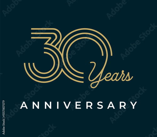 30 Years Anniversary design vector illustration. Unique 30 years logo design template. In gold color