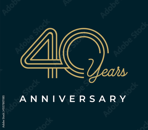 40 Years Anniversary design vector illustration. Unique 40 years logo design template. In gold color