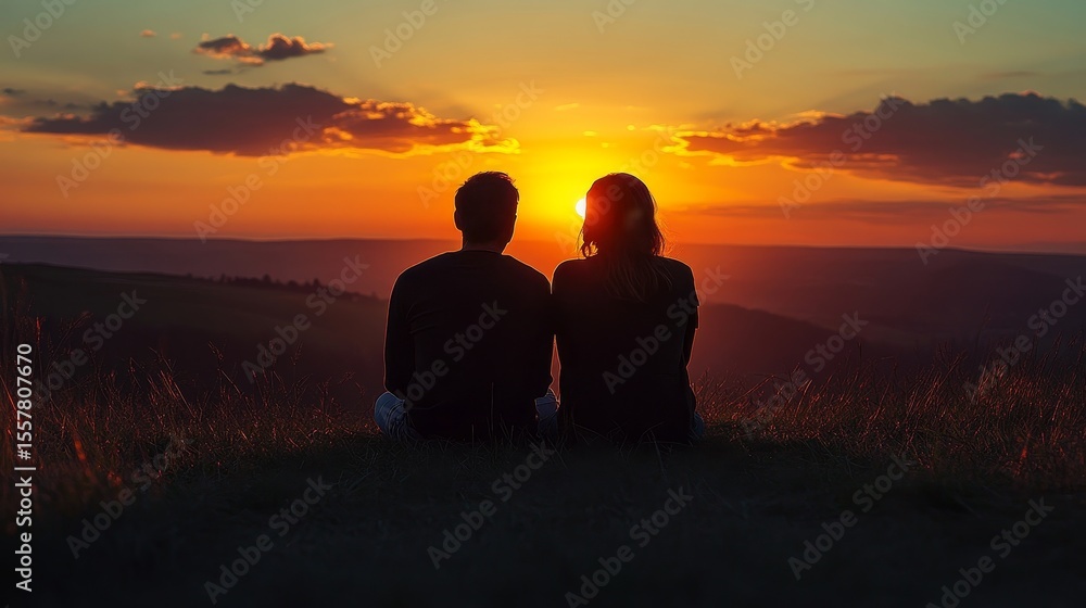 Romantic Couple Watching Sunset Romantic Couple Watching Sunset
