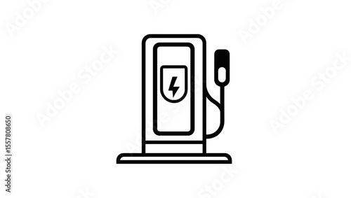 Electric vehicle charging station in minimalist black-and-white design  